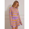 MEROKEETY Women’s 2 Piece Sweater Lounge Sets Striped Long Sleeve Shorts Oversized Matching Outfits(Purplecombo)