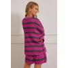 MEROKEETY Women’s 2 Piece Sweater Lounge Sets Striped Long Sleeve Shorts Oversized Matching Outfits(Rosecombo)