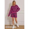 MEROKEETY Women’s 2 Piece Sweater Lounge Sets Striped Long Sleeve Shorts Oversized Matching Outfits(Rosecombo)
