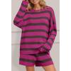 MEROKEETY Women’s 2 Piece Sweater Lounge Sets Striped Long Sleeve Shorts Oversized Matching Outfits(Rosecombo)