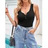 MEROKEETY Women’s Ribbed Tank Top Sleeveless Bodysuits Summer 2026 V Neck Button Body Suit Tummy Control Tshirt(Black)