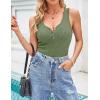 MEROKEETY Women’s Ribbed Tank Top Sleeveless Bodysuits Summer 2026 V Neck Button Body Suit Tummy Control Tshirt(Green)