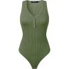 MEROKEETY Women’s Ribbed Tank Top Sleeveless Bodysuits Summer 2026 V Neck Button Body Suit Tummy Control Tshirt(Green)