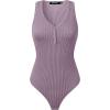 MEROKEETY Women’s Ribbed Tank Top Sleeveless Bodysuits Summer 2026 V Neck Button Body Suit Tummy Control Tshirt(Taro)