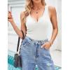 MEROKEETY Women’s Ribbed Tank Top Sleeveless Bodysuits Summer 2026 V Neck Button Body Suit Tummy Control Tshirt(White)