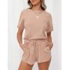 MEROKEETY Women’s Short Sleeve Waffle Pajama Sets Lounge Top and Shorts 2 Piece Tracksuit Outfits(Beige)