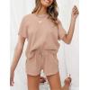 MEROKEETY Women’s Short Sleeve Waffle Pajama Sets Lounge Top and Shorts 2 Piece Tracksuit Outfits(Beige)