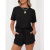 MEROKEETY Women’s Short Sleeve Waffle Pajama Sets Lounge Top and Shorts 2 Piece Tracksuit Outfits(Black)