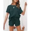 MEROKEETY Women’s Short Sleeve Waffle Pajama Sets Lounge Top and Shorts 2 Piece Tracksuit Outfits(Dark Green)