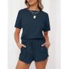 MEROKEETY Women’s Short Sleeve Waffle Pajama Sets Lounge Top and Shorts 2 Piece Tracksuit Outfits(Navy)