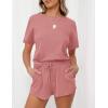 MEROKEETY Women’s Short Sleeve Waffle Pajama Sets Lounge Top and Shorts 2 Piece Tracksuit Outfits(Pink)