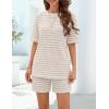 MEROKEETY Women’s Summer 2 Piece Lounge Sets 2026 Casual Short Sleeve Striped Tops Shorts Matching Airport Travel Outfits(Apricot)