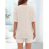 MEROKEETY Women’s Summer 2 Piece Lounge Sets 2026 Casual Short Sleeve Striped Tops Shorts Matching Airport Travel Outfits(Apricot)