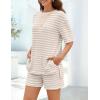 MEROKEETY Women’s Summer 2 Piece Lounge Sets 2026 Casual Short Sleeve Striped Tops Shorts Matching Airport Travel Outfits(Apricot)