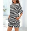MEROKEETY Women’s Summer 2 Piece Lounge Sets 2026 Casual Short Sleeve Striped Tops Shorts Matching Airport Travel Outfits(Black)