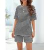 MEROKEETY Women’s Summer 2 Piece Lounge Sets 2026 Casual Short Sleeve Striped Tops Shorts Matching Airport Travel Outfits(Black)