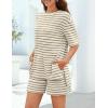 MEROKEETY Women’s Summer 2 Piece Lounge Sets 2026 Casual Short Sleeve Striped Tops Shorts Matching Airport Travel Outfits(Green)
