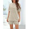 MEROKEETY Women’s Summer 2 Piece Lounge Sets 2026 Casual Short Sleeve Striped Tops Shorts Matching Airport Travel Outfits(Green)