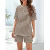 MEROKEETY Women’s Summer 2 Piece Lounge Sets 2026 Casual Short Sleeve Striped Tops Shorts Matching Airport Travel Outfits(Khaki)