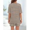MEROKEETY Women’s Summer 2 Piece Lounge Sets 2026 Casual Short Sleeve Striped Tops Shorts Matching Airport Travel Outfits(Khaki)