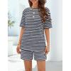 MEROKEETY Women’s Summer 2 Piece Lounge Sets 2026 Casual Short Sleeve Striped Tops Shorts Matching Airport Travel Outfits(Navy)