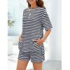 MEROKEETY Women’s Summer 2 Piece Lounge Sets 2026 Casual Short Sleeve Striped Tops Shorts Matching Airport Travel Outfits(Navy)