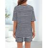 MEROKEETY Women’s Summer 2 Piece Lounge Sets 2026 Casual Short Sleeve Striped Tops Shorts Matching Airport Travel Outfits(Navy)
