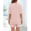 MEROKEETY Women’s Summer 2 Piece Lounge Sets 2026 Casual Short Sleeve Striped Tops Shorts Matching Airport Travel Outfits(Pink)