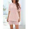 MEROKEETY Women’s Summer 2 Piece Lounge Sets 2026 Casual Short Sleeve Striped Tops Shorts Matching Airport Travel Outfits(Pink)