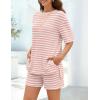 MEROKEETY Women’s Summer 2 Piece Lounge Sets 2026 Casual Short Sleeve Striped Tops Shorts Matching Airport Travel Outfits(Pink)
