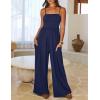 MEROKEETY Women’s Summer Casual Rompers Sleeveless Spaghetti Strap Boho Wide Leg Jumpsuits Travel Vacation Outfits Overalls(Navy)