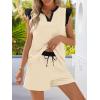 MEROKEETY Women’s Summer Two Piece Short Sets Ruffle Sleeve V Neck Cute Tops Matching Lounge Outfits(Apricot)