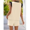 MEROKEETY Women’s Summer Two Piece Short Sets Ruffle Sleeve V Neck Cute Tops Matching Lounge Outfits(Apricot)