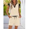 MEROKEETY Women’s Summer Two Piece Short Sets Ruffle Sleeve V Neck Cute Tops Matching Lounge Outfits(Apricot)