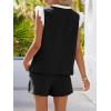 MEROKEETY Women’s Summer Two Piece Short Sets Ruffle Sleeve V Neck Cute Tops Matching Lounge Outfits(Black)