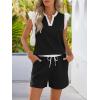 MEROKEETY Women’s Summer Two Piece Short Sets Ruffle Sleeve V Neck Cute Tops Matching Lounge Outfits(Black)