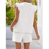 MEROKEETY Women’s Summer Two Piece Short Sets Ruffle Sleeve V Neck Cute Tops Matching Lounge Outfits(Heathergrey)