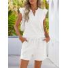 MEROKEETY Women’s Summer Two Piece Short Sets Ruffle Sleeve V Neck Cute Tops Matching Lounge Outfits(Heathergrey)