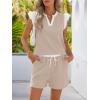 MEROKEETY Women’s Summer Two Piece Short Sets Ruffle Sleeve V Neck Cute Tops Matching Lounge Outfits(Khaki)
