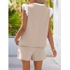 MEROKEETY Women’s Summer Two Piece Short Sets Ruffle Sleeve V Neck Cute Tops Matching Lounge Outfits(Khaki)