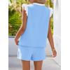 MEROKEETY Women’s Summer Two Piece Short Sets Ruffle Sleeve V Neck Cute Tops Matching Lounge Outfits(Lightblue)