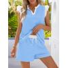 MEROKEETY Women’s Summer Two Piece Short Sets Ruffle Sleeve V Neck Cute Tops Matching Lounge Outfits(Lightblue)