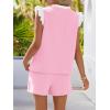 MEROKEETY Women’s Summer Two Piece Short Sets Ruffle Sleeve V Neck Cute Tops Matching Lounge Outfits(Lightpink)