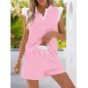 MEROKEETY Women’s Summer Two Piece Short Sets Ruffle Sleeve V Neck Cute Tops Matching Lounge Outfits(Lightpink)