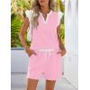 MEROKEETY Women’s Summer Two Piece Short Sets Ruffle Sleeve V Neck Cute Tops Matching Lounge Outfits(Lightpink)