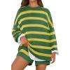 MEROKEETY Women’s 2 Piece Sweater Lounge Sets Striped Long Sleeve Shorts Oversized Matching Outfits(Grasscombo)