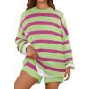 MEROKEETY Women’s 2 Piece Sweater Lounge Sets Striped Long Sleeve Shorts Oversized Matching Outfits(Greencombo)