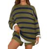 MEROKEETY Women’s 2 Piece Sweater Lounge Sets Striped Long Sleeve Shorts Oversized Matching Outfits(Olivecombo)