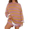 MEROKEETY Women’s 2 Piece Sweater Lounge Sets Striped Long Sleeve Shorts Oversized Matching Outfits(Pinkcombo)