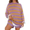 MEROKEETY Women’s 2 Piece Sweater Lounge Sets Striped Long Sleeve Shorts Oversized Matching Outfits(Purplecombo)